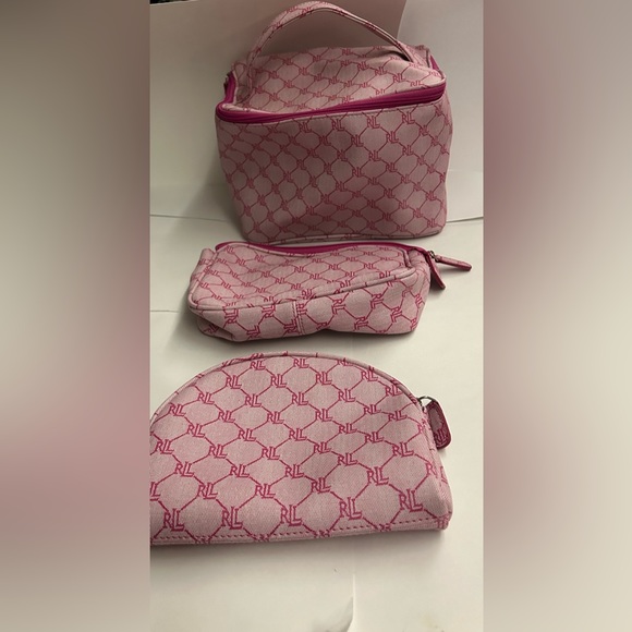 Three New Lauren Ralph Lauren Pink Cosmetic Bags iPhone Bag Signature RL Print - Picture 16 of 16